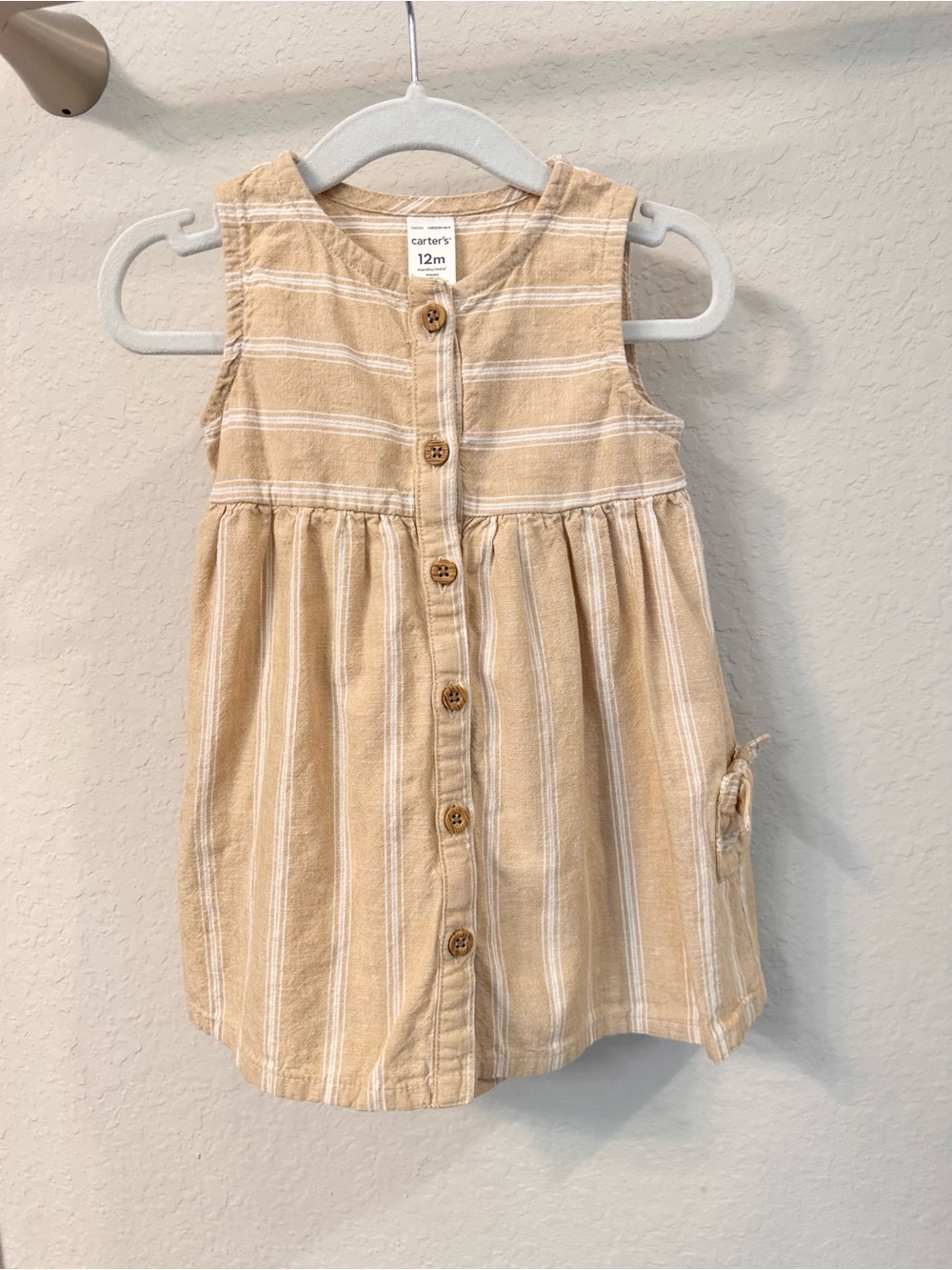 Baby Girl Stripe Sleeveless Dress - Khaki/Ivory